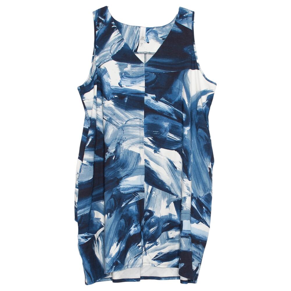 Marla Wynne Sleeveless Dress Stretch Abstract Pockets Blue White Plus Size 2XP